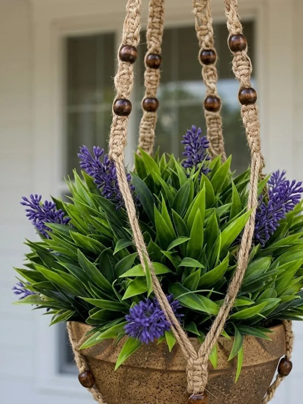 Brand New Premium Faux Lavender & Macrame Hanging Set (2-Pack Complete Bundle)